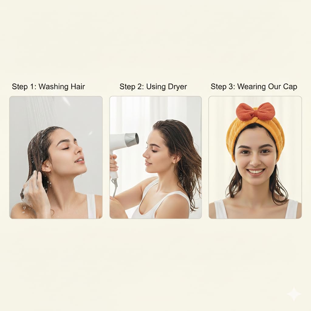 BV Lifestyle Super Absorbent Microfiber Hair Dry Cap for Women & Girls | Quick Dry Hair Towel Wrap | Anti-Frizz Hair Drying Towel Cap (Gold Yellow)