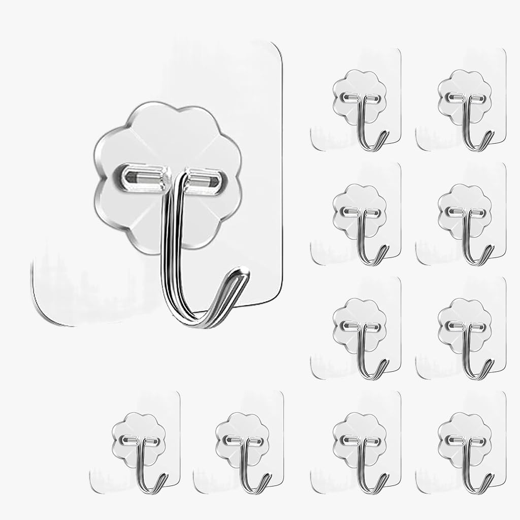 Self Adhesive Heavy Duty Wall Hooks for Hanging (Pack of 10)