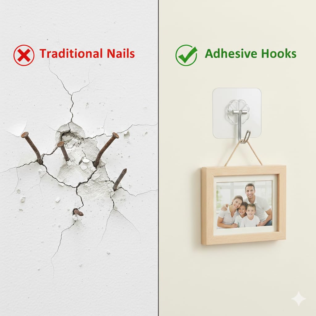 Self Adhesive Heavy Duty Wall Hooks for Hanging (Pack of 10)