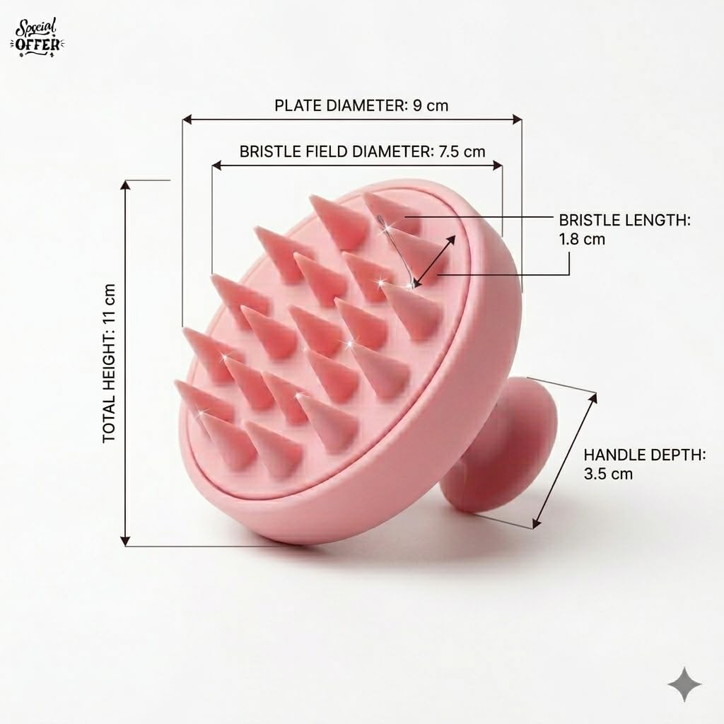 Silicone Scalp Massager Brush with Soft Pink Bristles