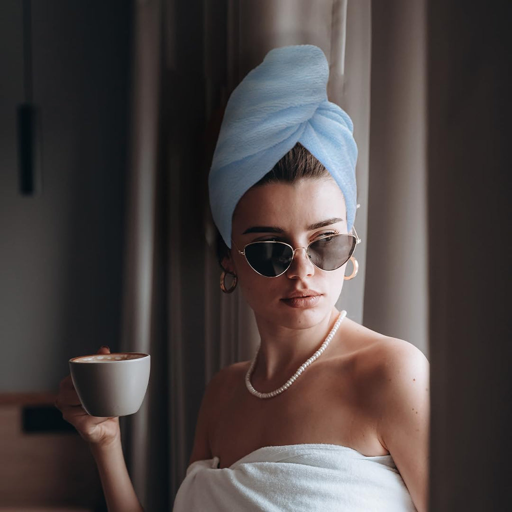 BV Lifestyle Microfiber Super Absorbent Hair Drying Towel for Women | Quick Dry Hair Wrap Turban | Lightweight Anti-Frizz Hair Towel (Light Grey)