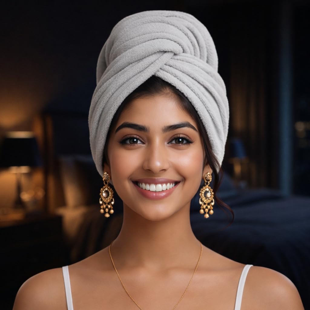 BV Lifestyle Microfiber Super Absorbent Hair Drying Towel for Women | Quick Dry Hair Wrap Turban | Lightweight Anti-Frizz Hair Towel (Light Grey)