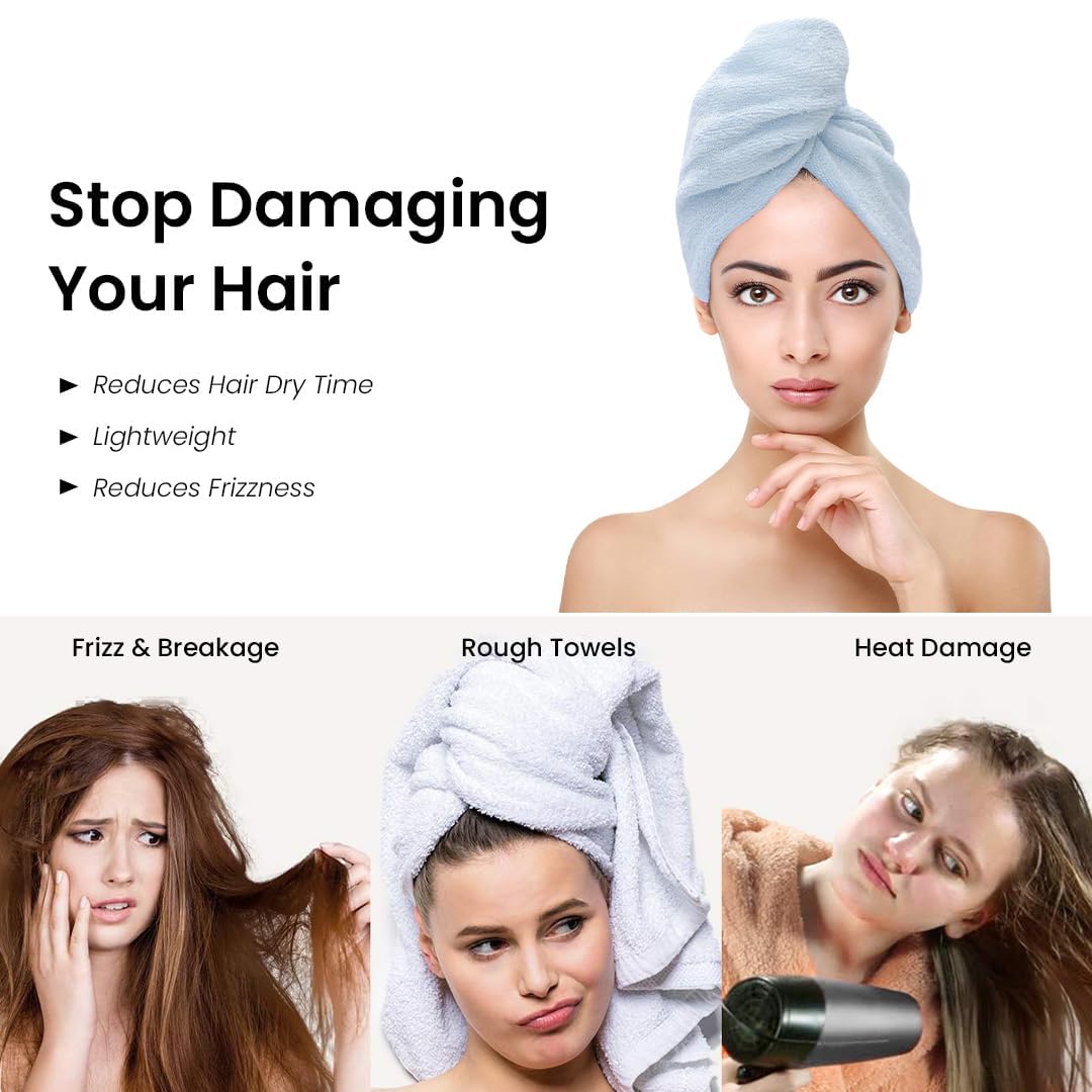 BV Lifestyle Microfiber Super Absorbent Hair Drying Towel for Women | Quick Dry Hair Wrap Turban | Lightweight Anti-Frizz Hair Towel (Light Grey)