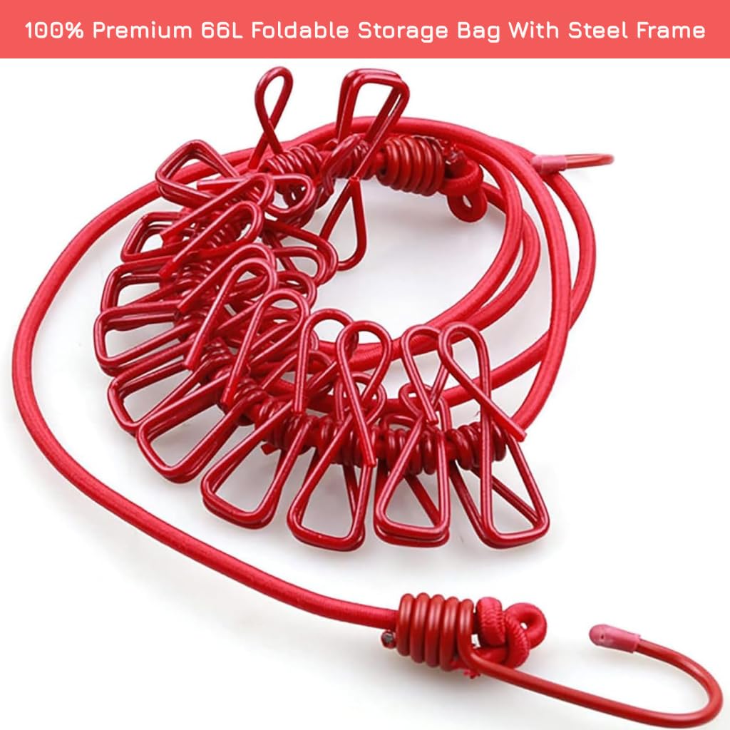 Elastic Clothesline with 12 Clips & Hooks, No-Drill