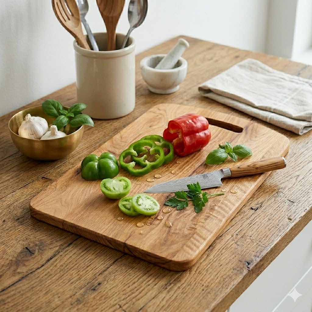 100% Natural Wooden Chopping Board for Kitchen Use | Heavy Duty Thick Wood Cutting Board for Vegetables, Fruits & Meat | Durable Knife-Friendly Anti-Bacterial Kitchen Tool