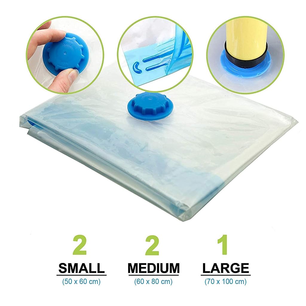 Vacuum Storage Bags Set of 5 with Hand Pump
