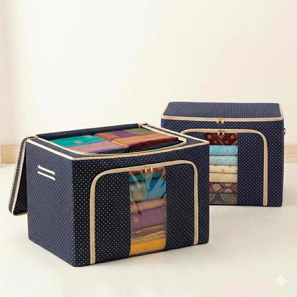 Jumbo Underbed Storage Organizer Combo, Navy Polka Dot, 66L Set of 2
