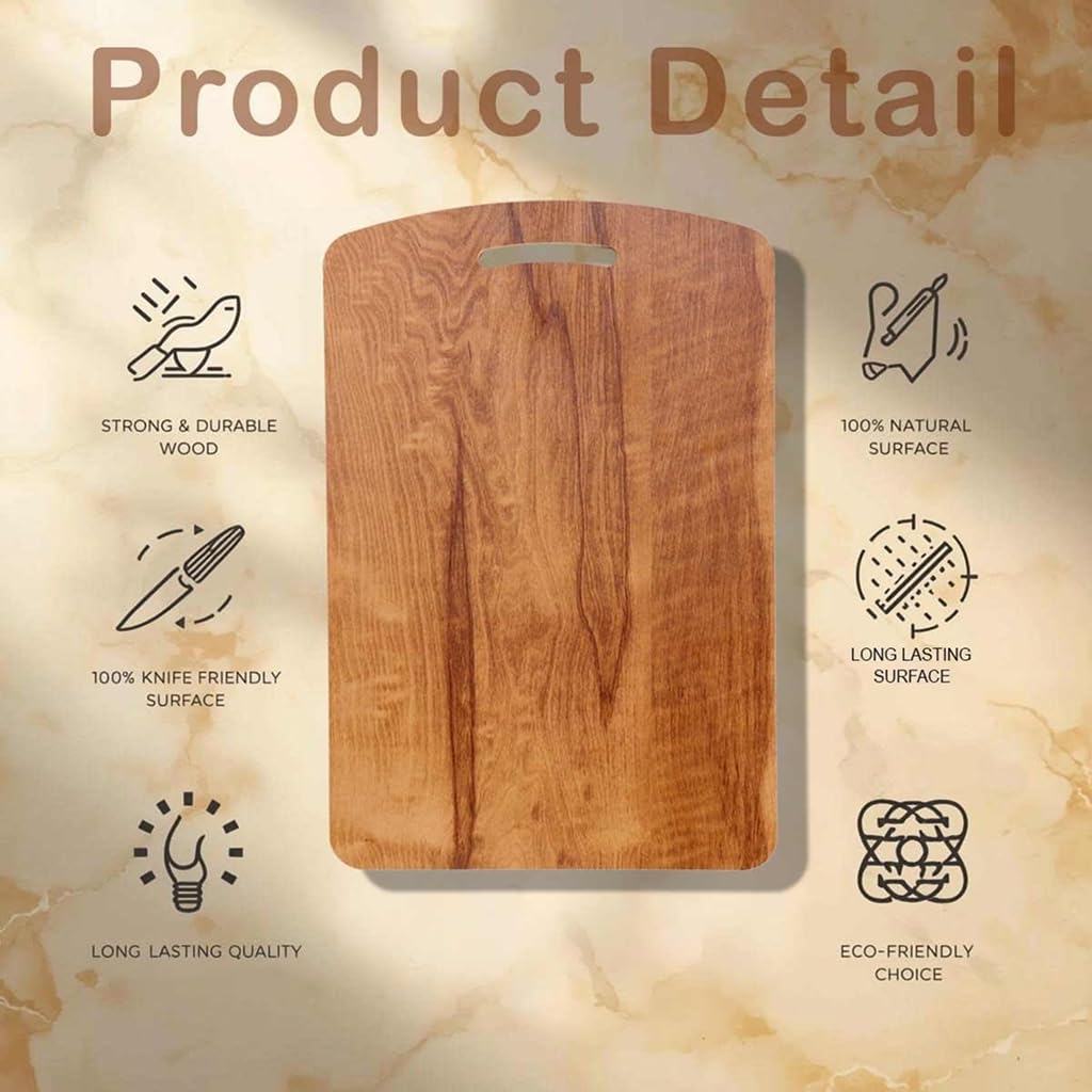 100% Natural Wooden Chopping Board for Kitchen Use | Heavy Duty Thick Wood Cutting Board for Vegetables, Fruits & Meat | Durable Knife-Friendly Anti-Bacterial Kitchen Tool