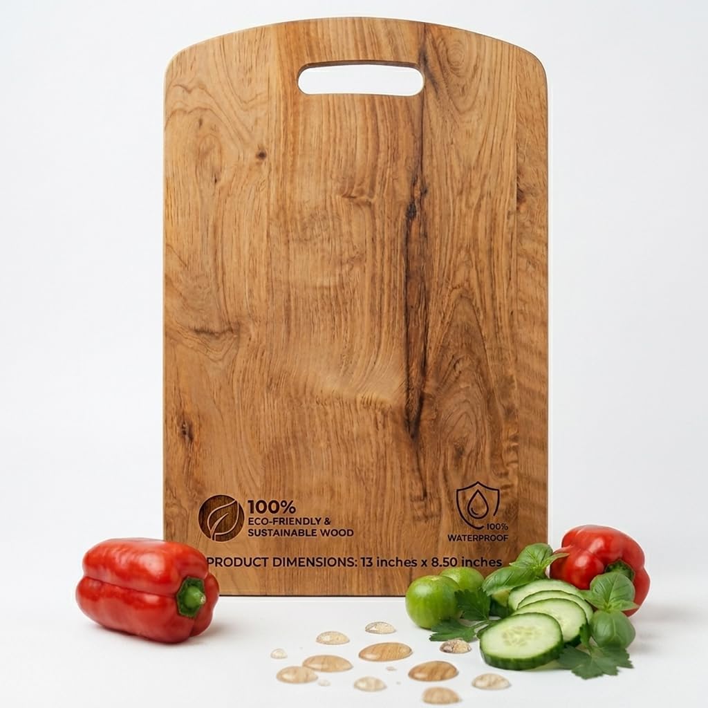 100% Natural Wooden Chopping Board for Kitchen Use | Heavy Duty Thick Wood Cutting Board for Vegetables, Fruits & Meat | Durable Knife-Friendly Anti-Bacterial Kitchen Tool