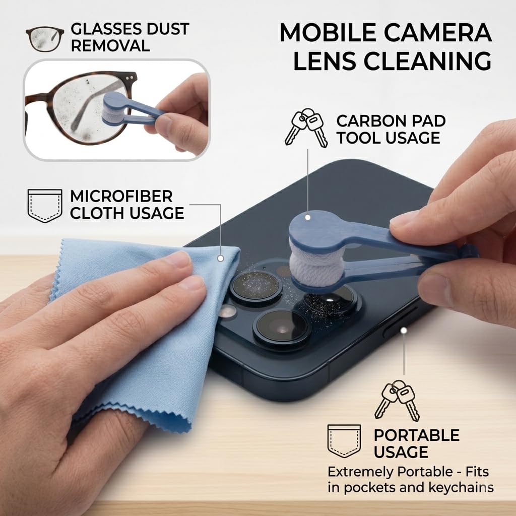 Microfiber Lens Cleaner Clip Pack of 2 - Scratch-Free Eyeglass Tool
