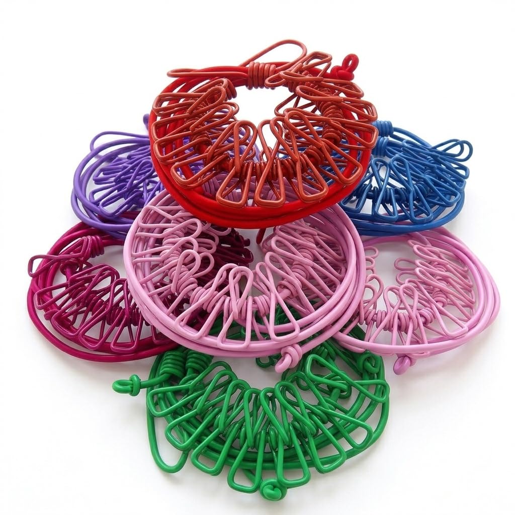 Elastic Clothesline with 12 Clips & Hooks, No-Drill