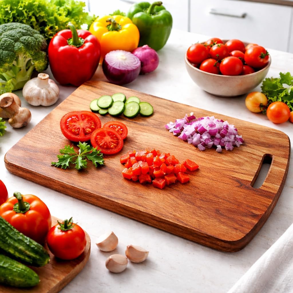 100% Natural Wooden Chopping Board for Kitchen Use | Heavy Duty Thick Wood Cutting Board for Vegetables, Fruits & Meat | Durable Knife-Friendly Anti-Bacterial Kitchen Tool