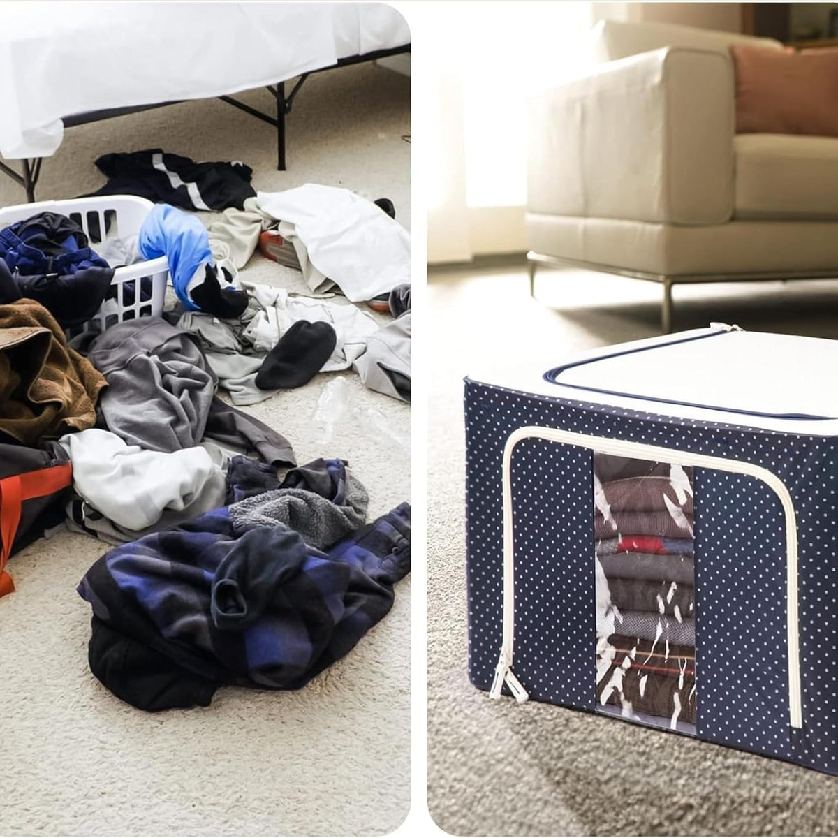 Jumbo Underbed Storage Organizer Combo, Navy Polka Dot, 66L Set of 2