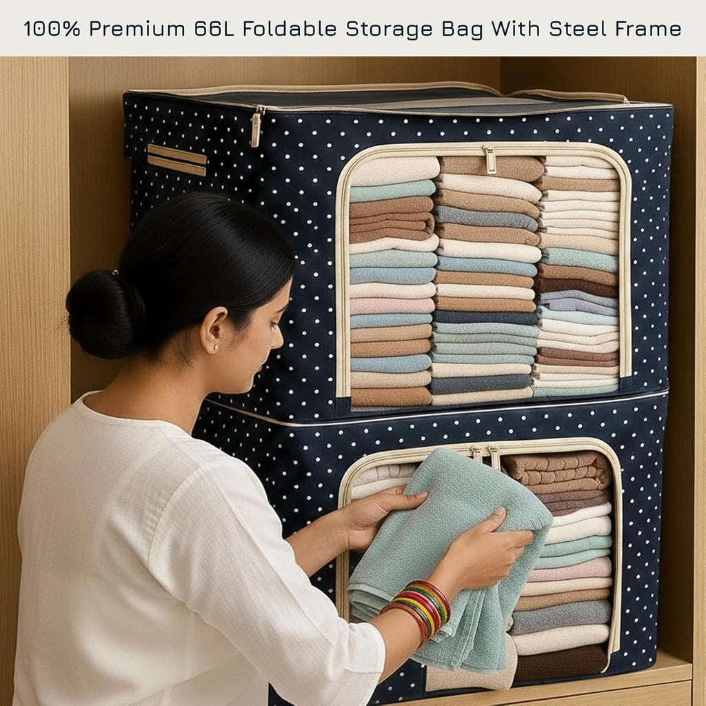 Jumbo Underbed Storage Organizer Combo, Navy Polka Dot, 66L Set of 2
