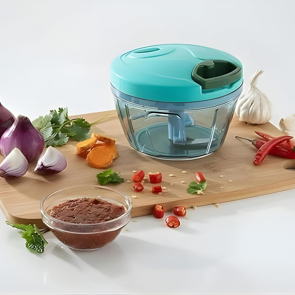 Manual Vegetable Chopper, 1000ml Plastic Pull String, Purple