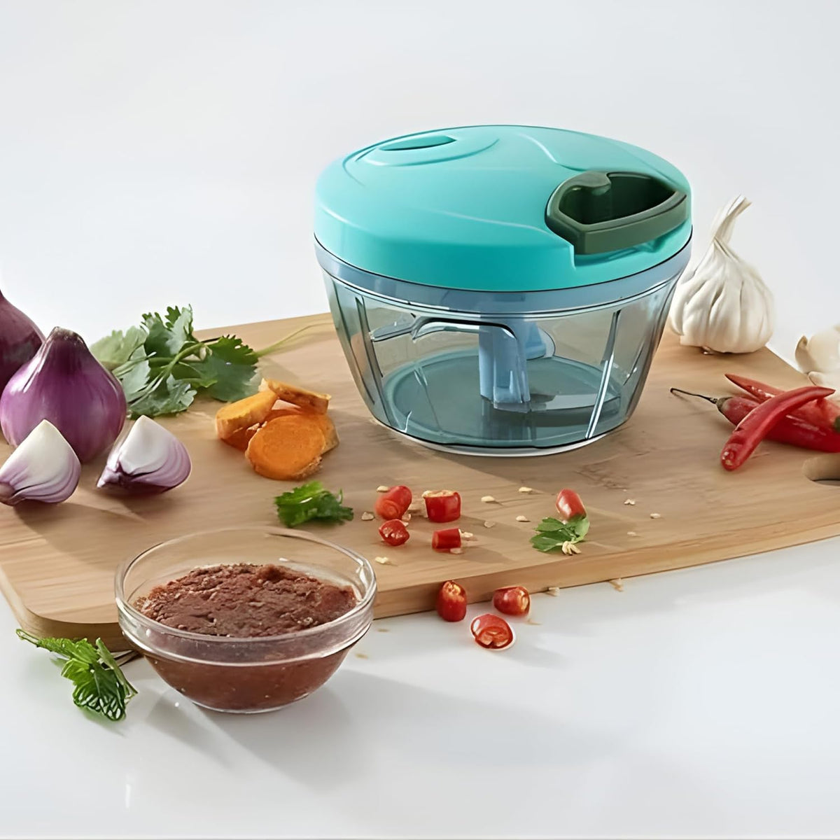 Manual Vegetable Chopper, 1000ml Plastic Pull String, Purple