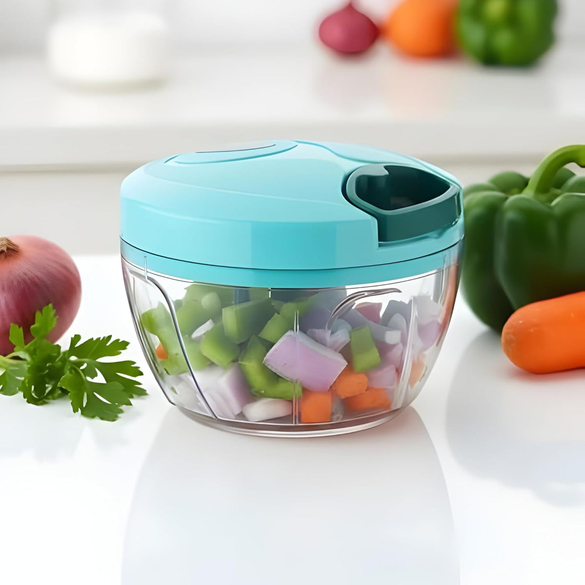 Manual Vegetable Chopper, 1000ml Plastic Pull String, Purple