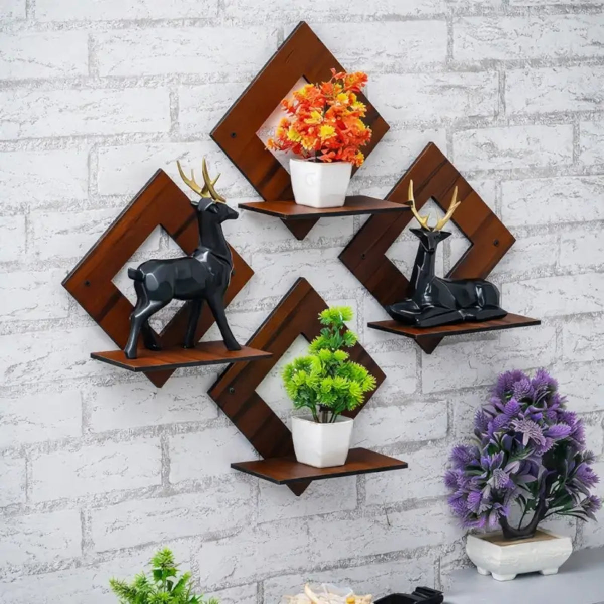 Wall Hanging Wooden Shelf – Black Decorative Storage Shelf