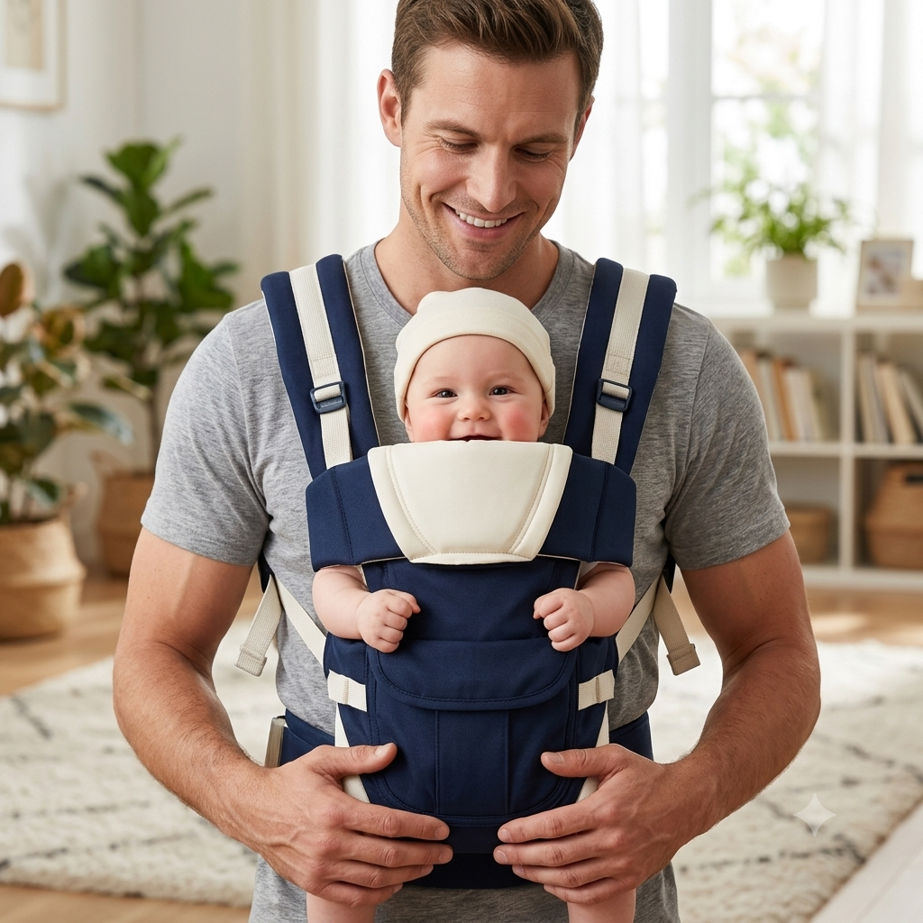 4-in-1 Baby Carrier Backpack – Adjustable Cotton Carrier, Up to 15kg
