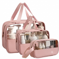 Pack of 3 Makeup Organizer Bags – Travel Waterproof Toiletry Pouches (Rose Pink)
