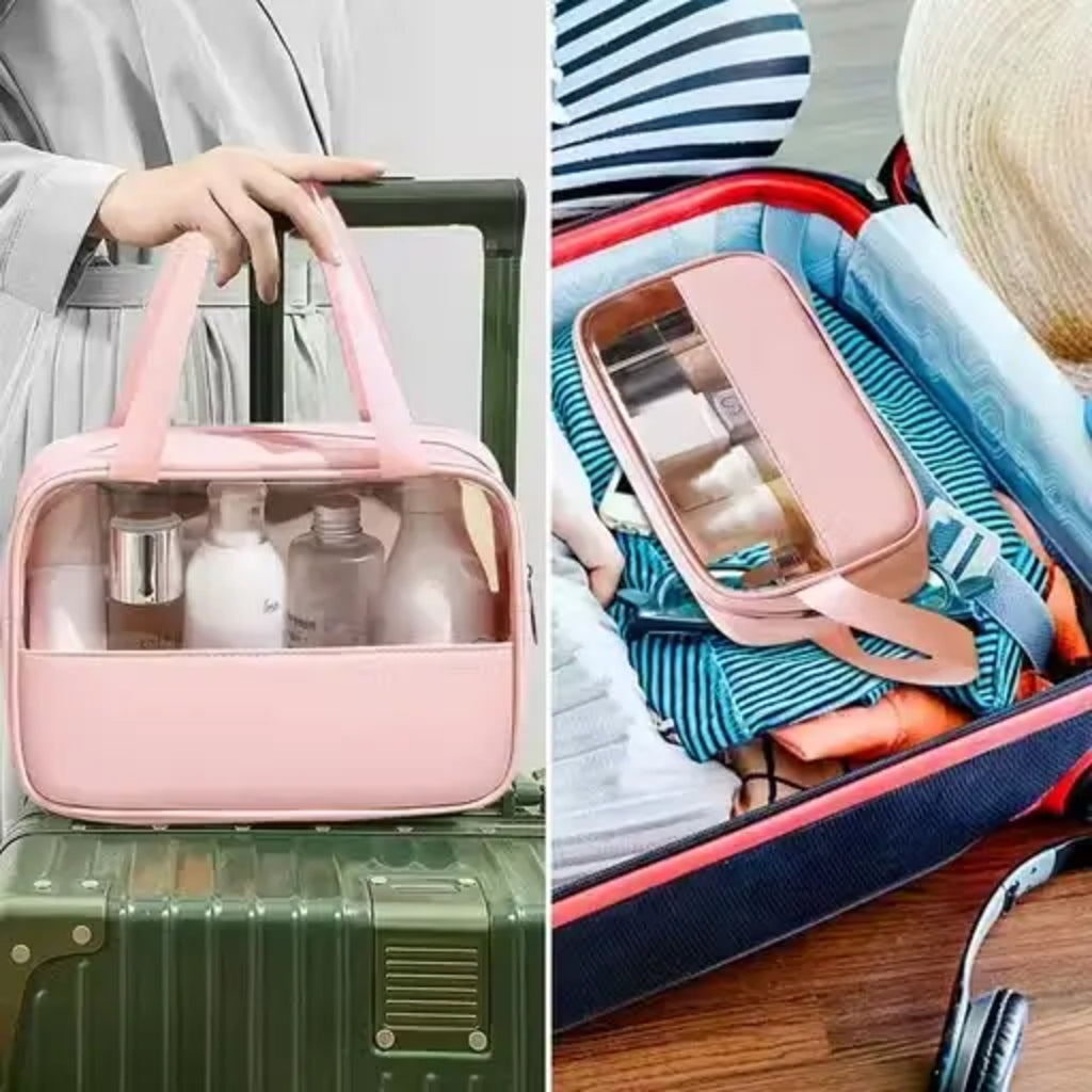 Pack of 3 Makeup Organizer Bags – Travel Waterproof Toiletry Pouches (Rose Pink)